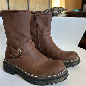 Nautica Ohlen Women's Mid-Shaft Buckle Boot Size 5 1/2 Brown Sherpa lined